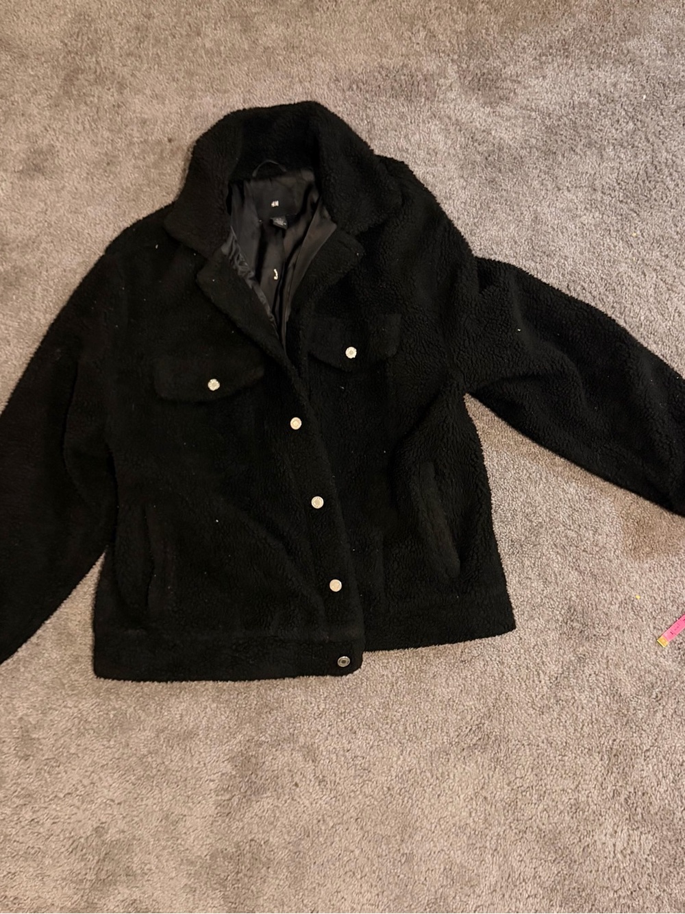 H&M Black Sherpa Button-Front Jacket XL